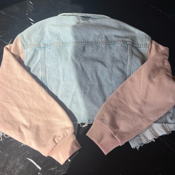 Women's all saints Denim and Pink Sleeve Jacket size small and xsmall - Picture 3 of 5